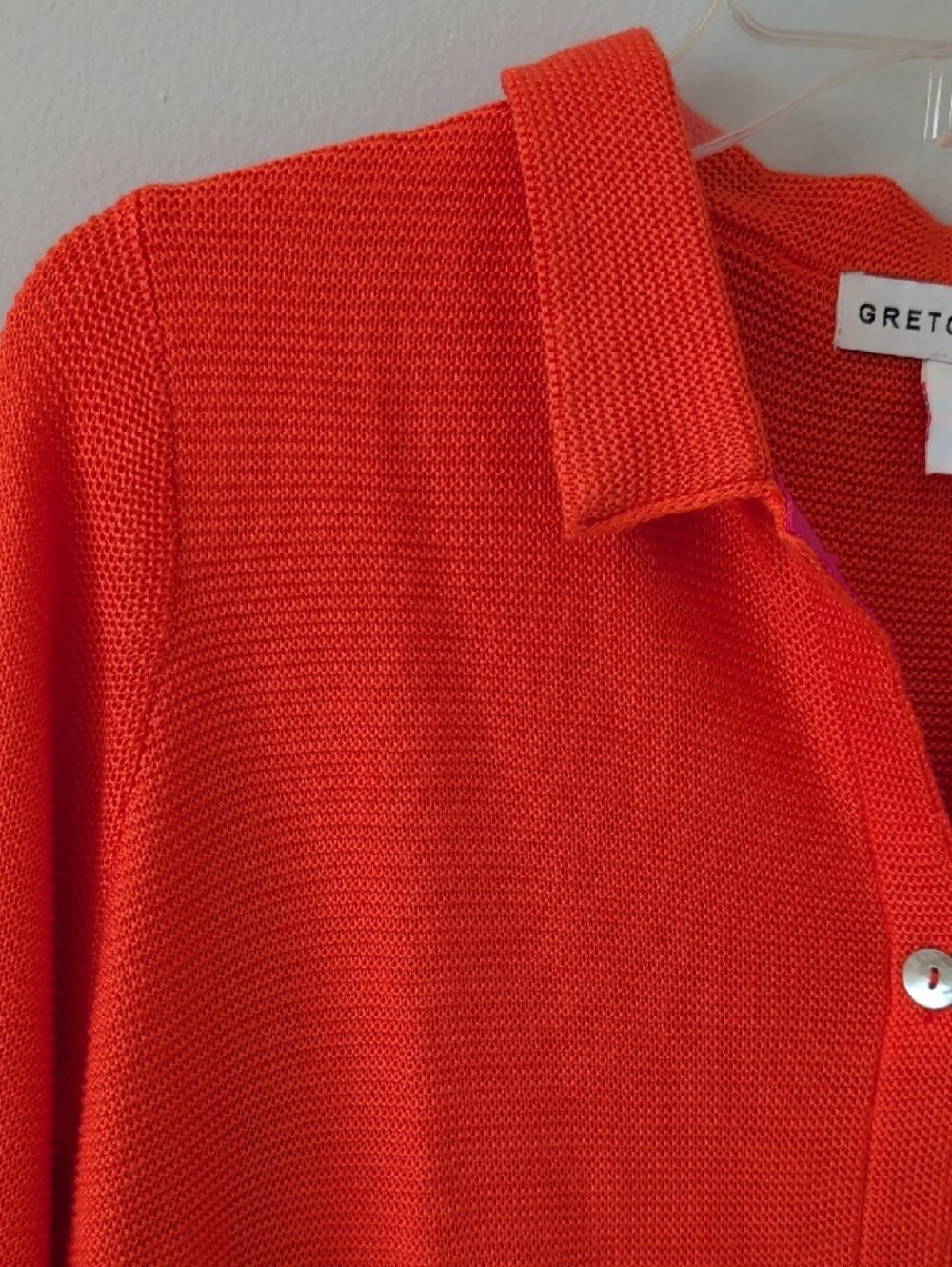 Gretchen Scott Orange Button-Down Knit Cardigan Fushia Ribbon Placket L - Picture 5 of 14